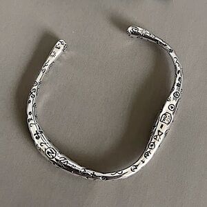 Irregular Graffiti Sterling Silver Bangle Cuff Bracelet